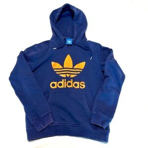 Vintage Adidas Originals Trefoil Hoodie - Navy Blue & Orange - Size Small